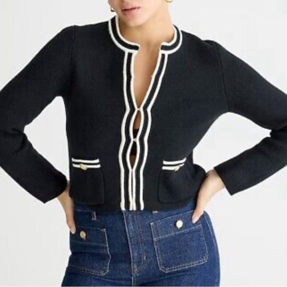 J.Crew sweater jacket with contrast trim, Size XS, never worn with tags